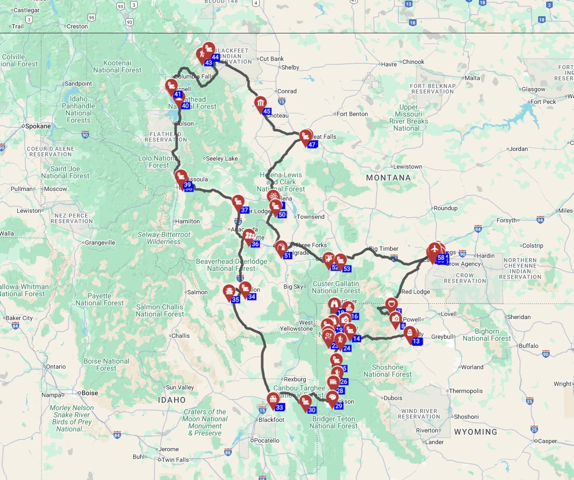 Motorhome trip in USA from Billings with RV